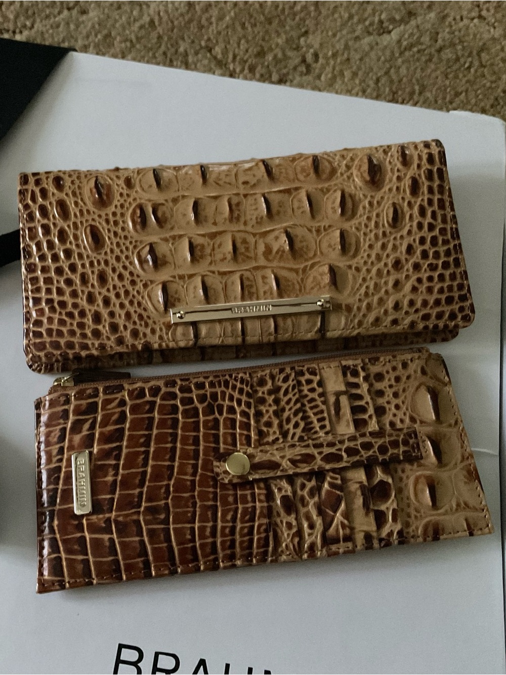 NWOT Brahmin Tan Croc-Embossed Women’s Wallet+card holder!